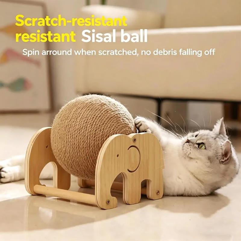 Elephant Shaped Cat Scratcher Solid Wood Stable Triangular Sisal Ball Toy for Home Pet Cats