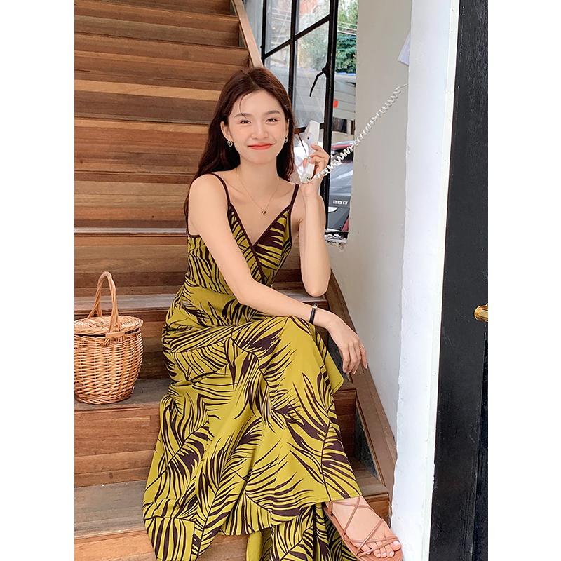 Dress for Women Summer Casual Long Loose A-line Chiffon Ankle-length Spaghetti Strap Beach Holiday Dresses
