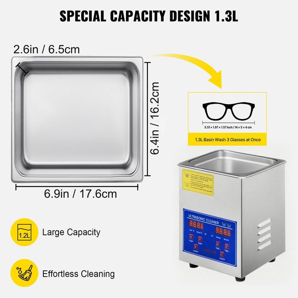 Ultrasonic Cleaner 1.3L Ultrasonic Cleaning Device with Heater Timer 60W