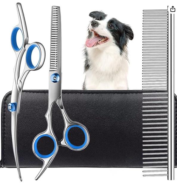 Hundepflegeschere Edelstahl Gebogene Haustierschere Hundeschere Sicherheits-Rundkopf Haustierhaarschneideschere Tijeras Welpe