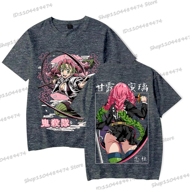 Kimetsu No Yaiba Cartoon T-shirt Aesthetics Vintage Kanroji Mitsuri Fashion Y2K Tops Short Sleeve Japanese Styles Men Women Tee