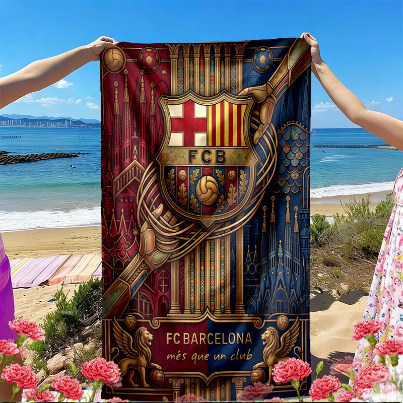 Barcelona FC Soccer Print Beach Towel, Versatile Lightweight Absorbent Beach Towel for Pool Surf Yoga Bathroom, Perfect Birthday Holiday Gift