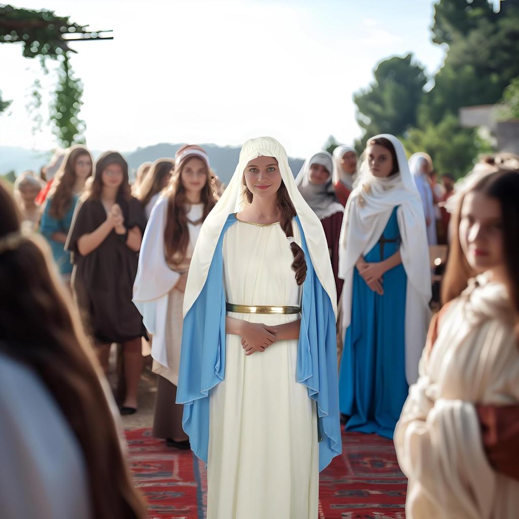 Jungfrau Maria Kostüm für Erwachsene Biblisches Religiöses Kleid für Party Bühne Halloween Cosplay Damen für Biblische Party Kirchenaufführung