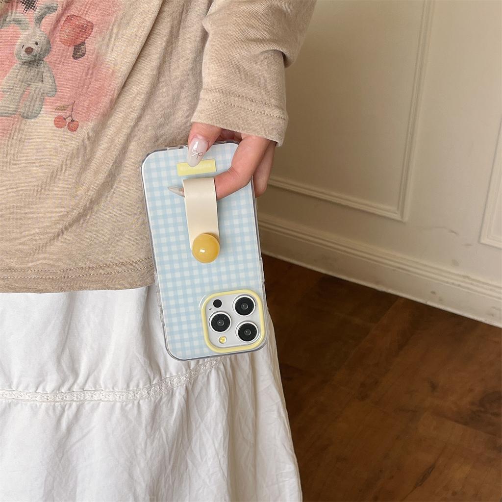 Cute Cartoon blue tartan 3D Cream Clear Phone Case For iPhone 16 15 14 13 Pro Max Bead love Soft Cover