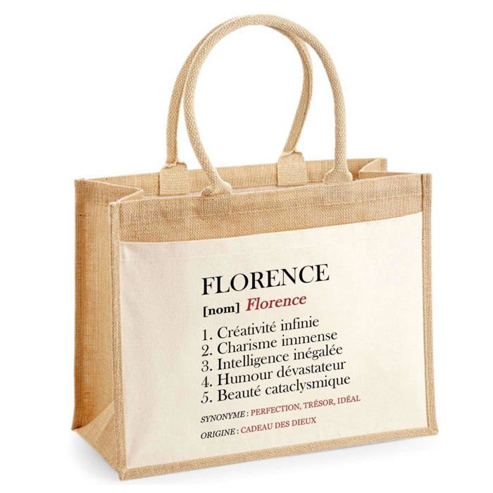 Sac de plage - PLANETEE - jute avec poche Florence Définition - Coton - Beige - 43 x 33 cm