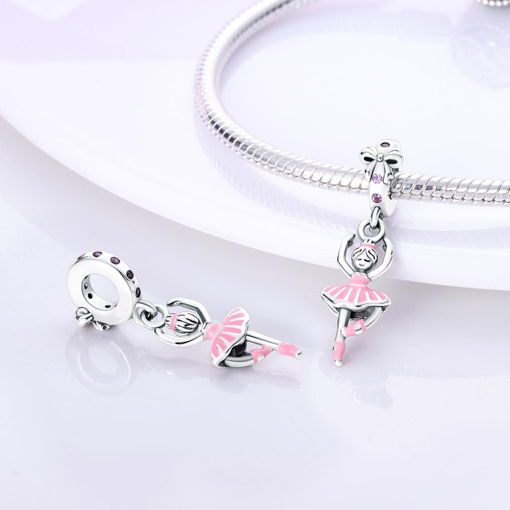 925 Silver Ballet Girl Red High Heels Charms Pendants Fit Original Bracelet For Women Jewelry Making Gift
