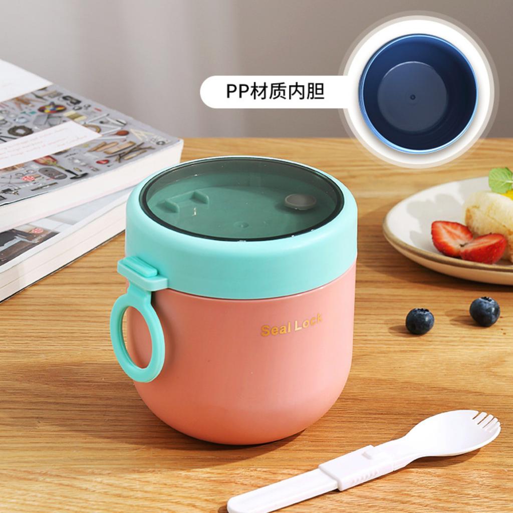 Isolierbox mit großem Fassungsvermögen, tragbarer Milchbecher mit Deckel und Löffel, Frühstücksbecher