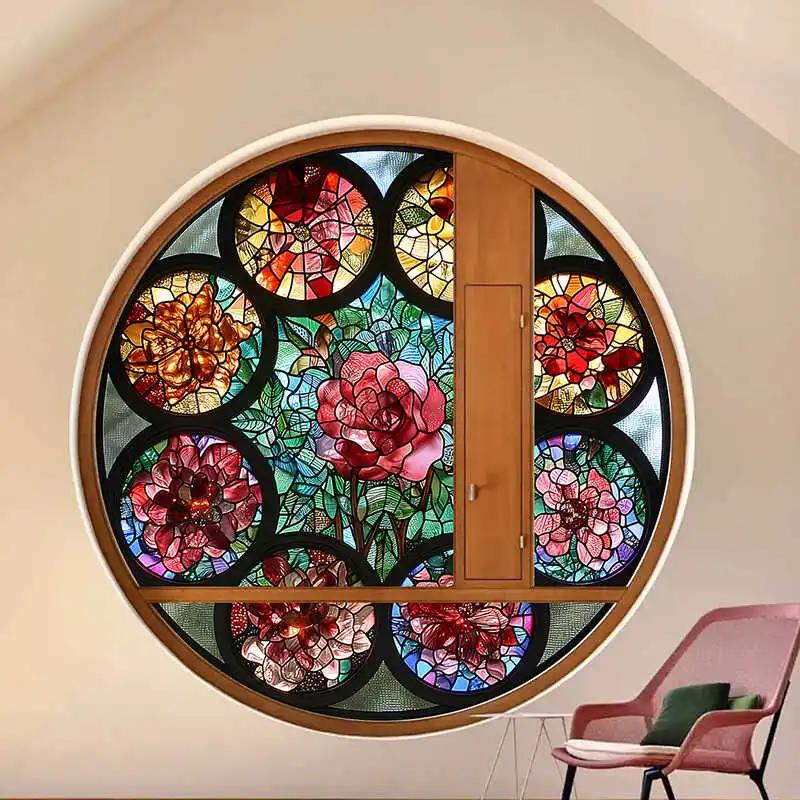 Vintage Self-adhesive European Stained Glass Film Window Anti-peeping Window Sticker Stained Glass Window Film Frosted / Etched