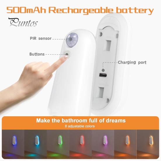 Toilet Night Lamp Colorful Lights USB Rechargeable Waterproof Motion Sensor Activated LED Light Bathroom Accessories