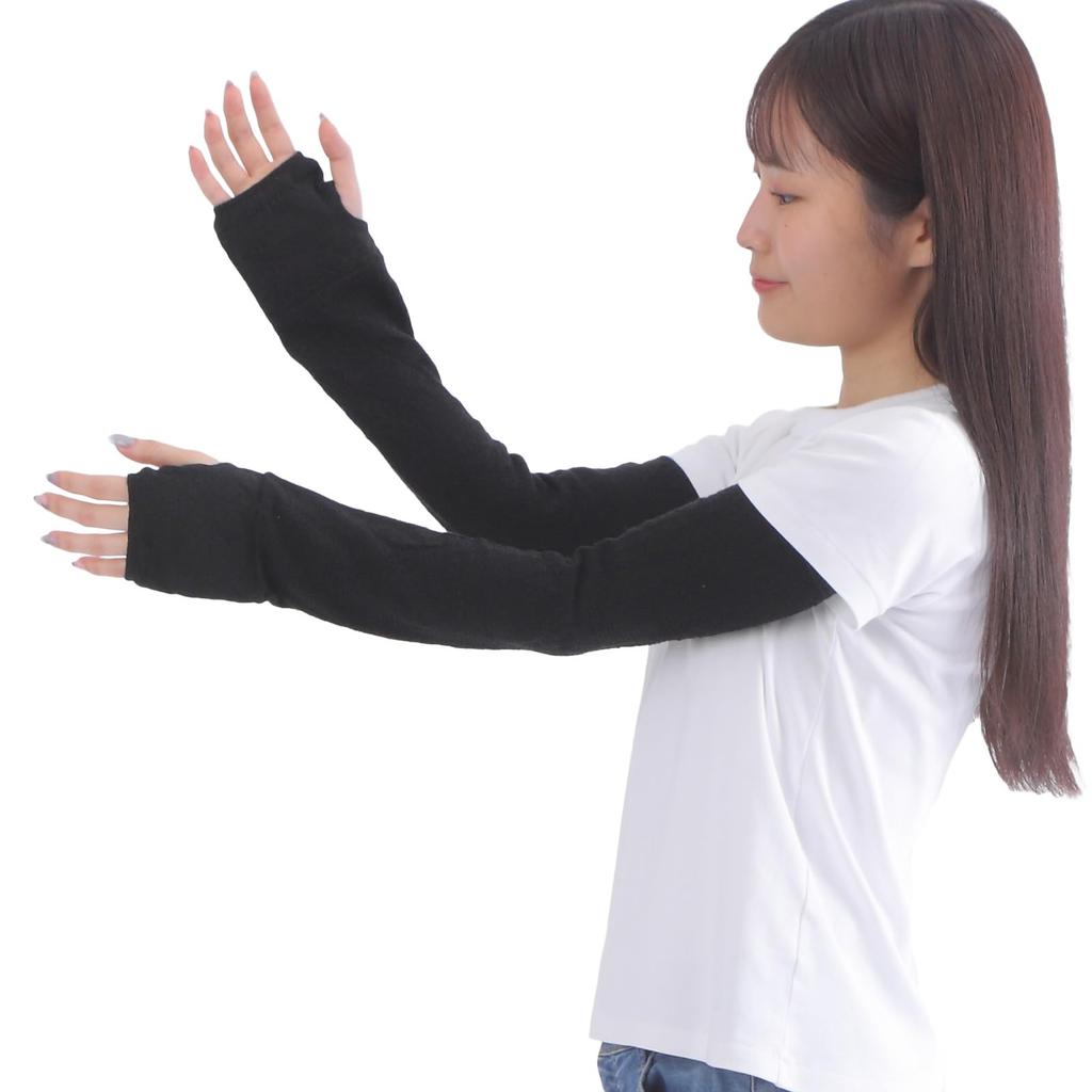 fivebear Linen Arm UV Long Made in Black Women's Covers, Protection, Sleeve, Japan, (fb40054)
