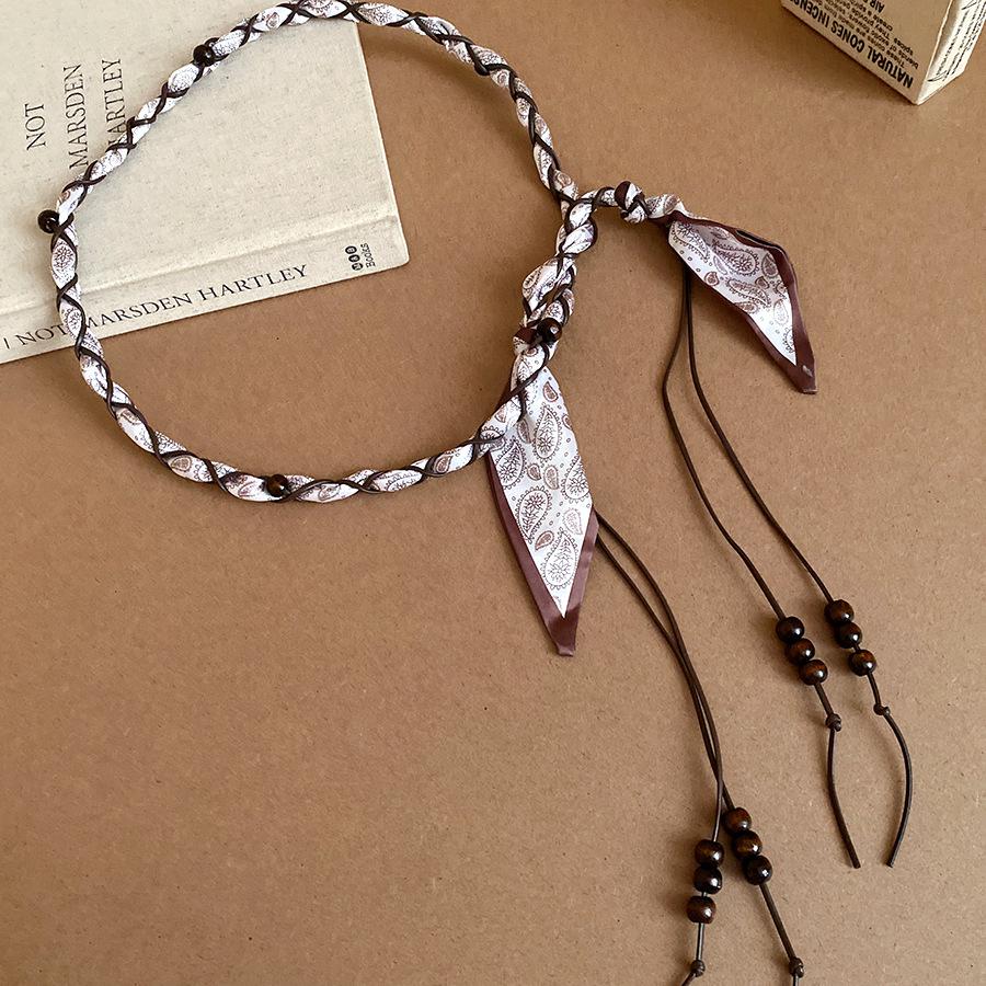 Korean Silk Scarf with Wooden Beads: Trendy, Versatile Waist Chain & Belt for Women