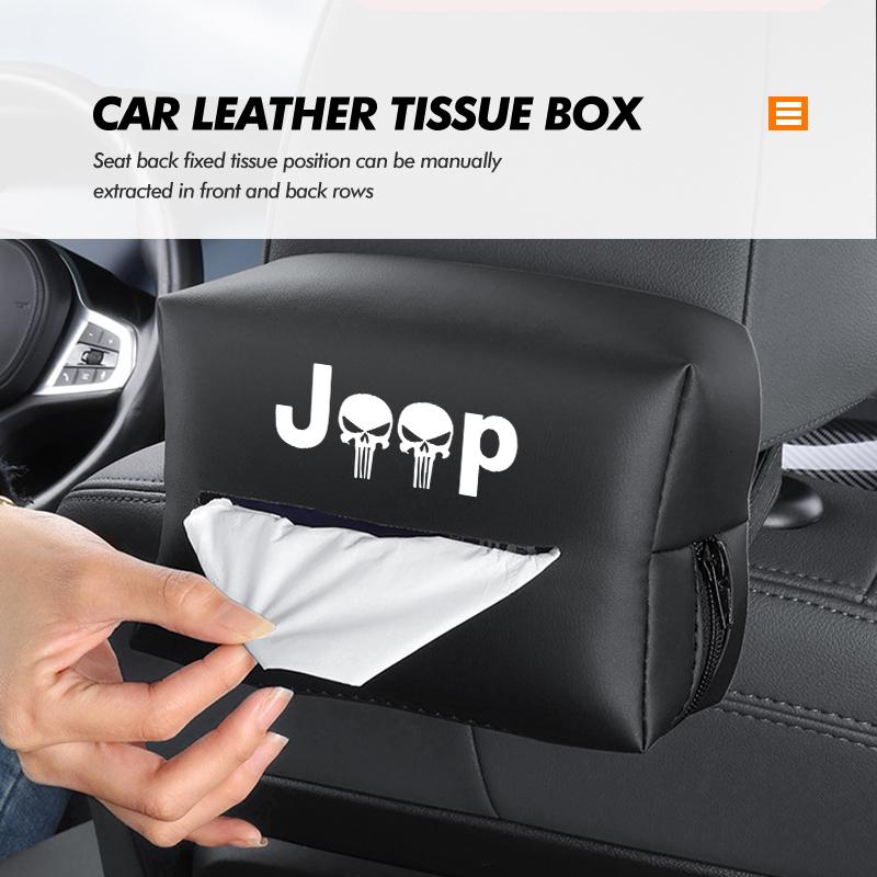 For Jeep PU Leather Car Tissue Box Paper Towel Storage Bag Auto Accessories Compass Renegade Cherokee Wrangler JK Patriot AKN1
