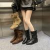 Französische spitze dicker Absatz kleine kurze Stiefel Damen 2025 neu Herbst Western Cowboy mittelhoher Schaft Martin Stiefel Stacking Stiefel