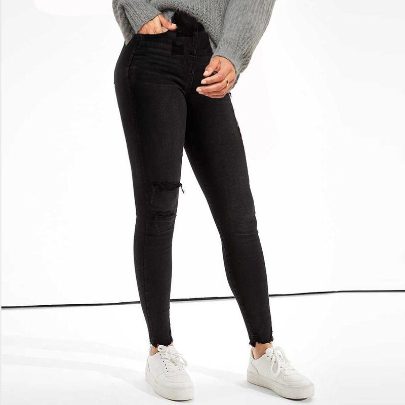 

20% off for 1 Piece, 50% off for 2 Pieces, Old Ying Fleece Fleece-lined Hole & Patch Super Thick High Waist High Elastic Skinny Jeans Denim Youpin Eagle Fleece Patch Leggings(Z2-2) 2R