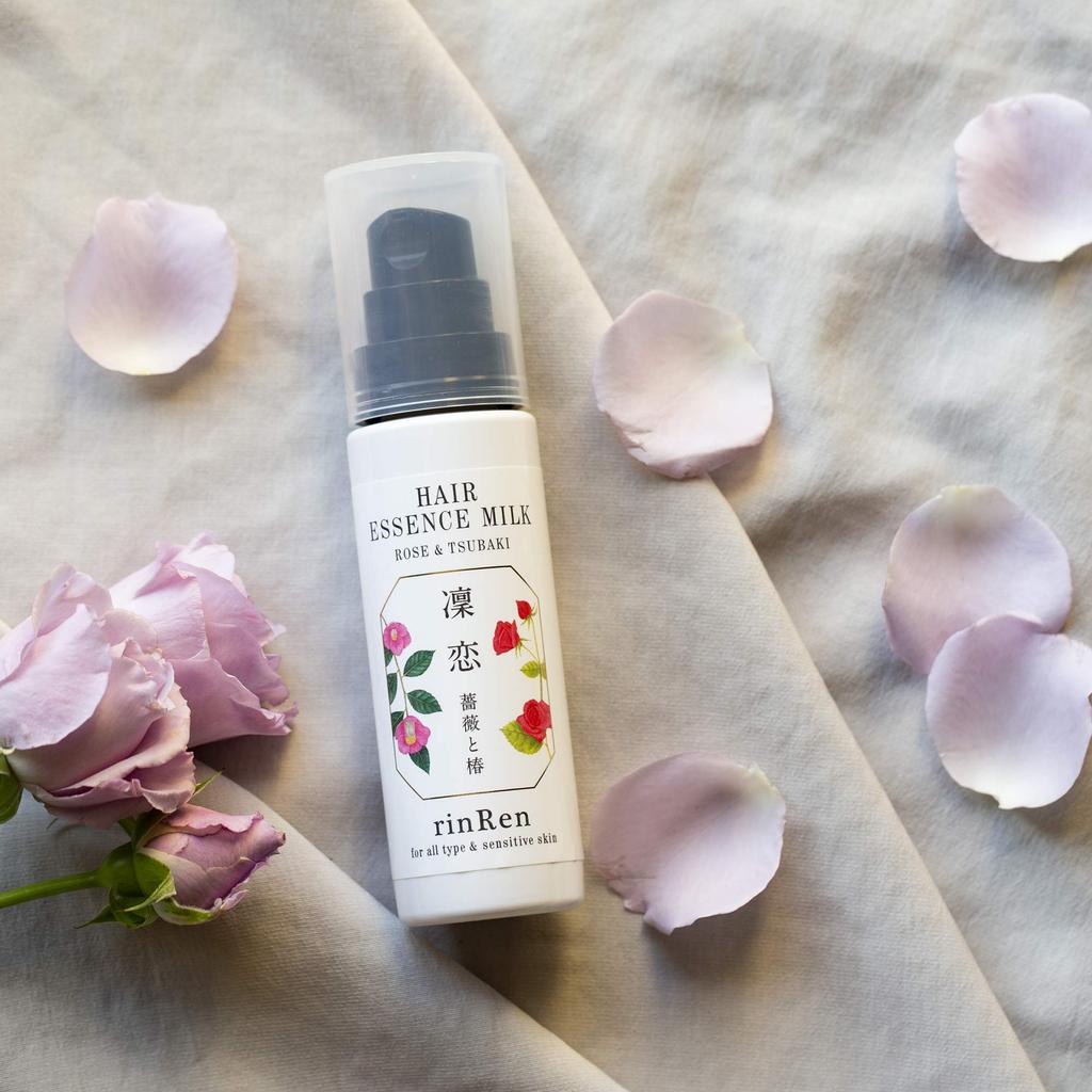 RinRen Remedial Additive-Free Silicone-Free Hair Essence Milk [Leave-in Type for Dry, Damaged Hair] Rose & Camellia 100ml Liquid (x 1)