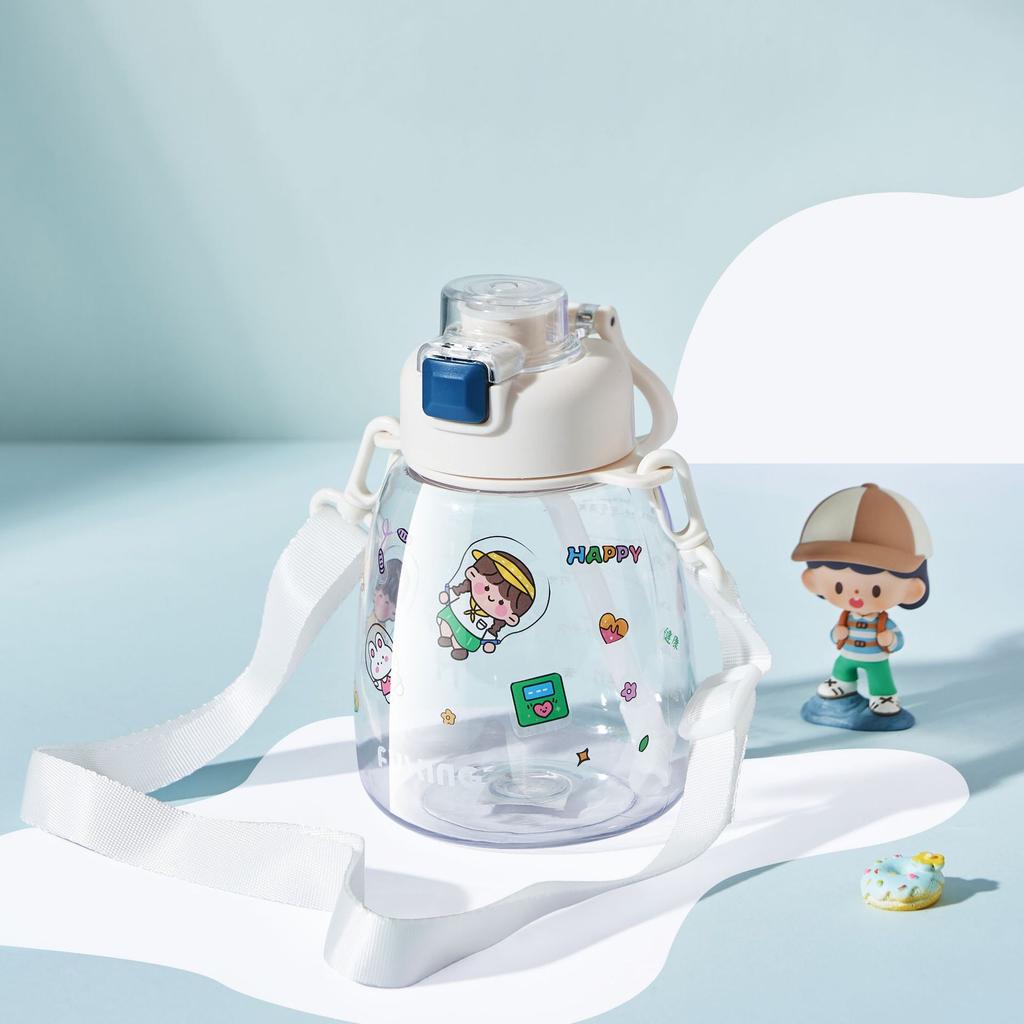 Kids Straw Cup Pot Belly Cup Student Cute Plastic Cup Cartoon Water Cup Outdoor Sports Portable Water Bottle