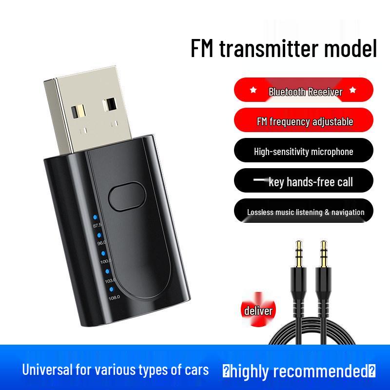 USB Bluetooth Aux 5.3 Receiver: Lossless Sound MP3 Player & FM Transmitter for Car Radio