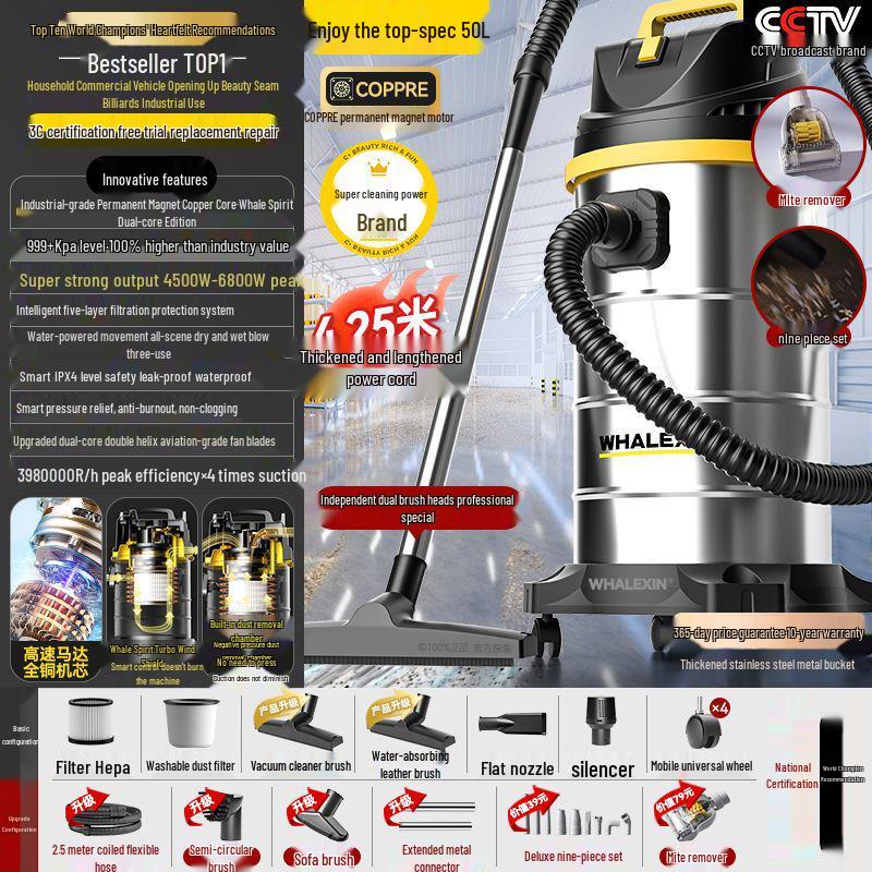 Powerful Dual-Use Vacuum Cleaner for Home, Commercial, and Car – Large Suction, Wet/Dry, and Grout Cleaning Capabilities