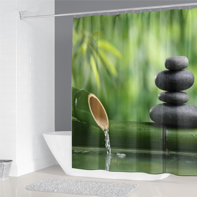 Pebble Printed Shower Curtain Mildew Washable Curtain With Hook Bathroom Decorative Curtain Rocks 3D Shower Curtains 240*180Cm