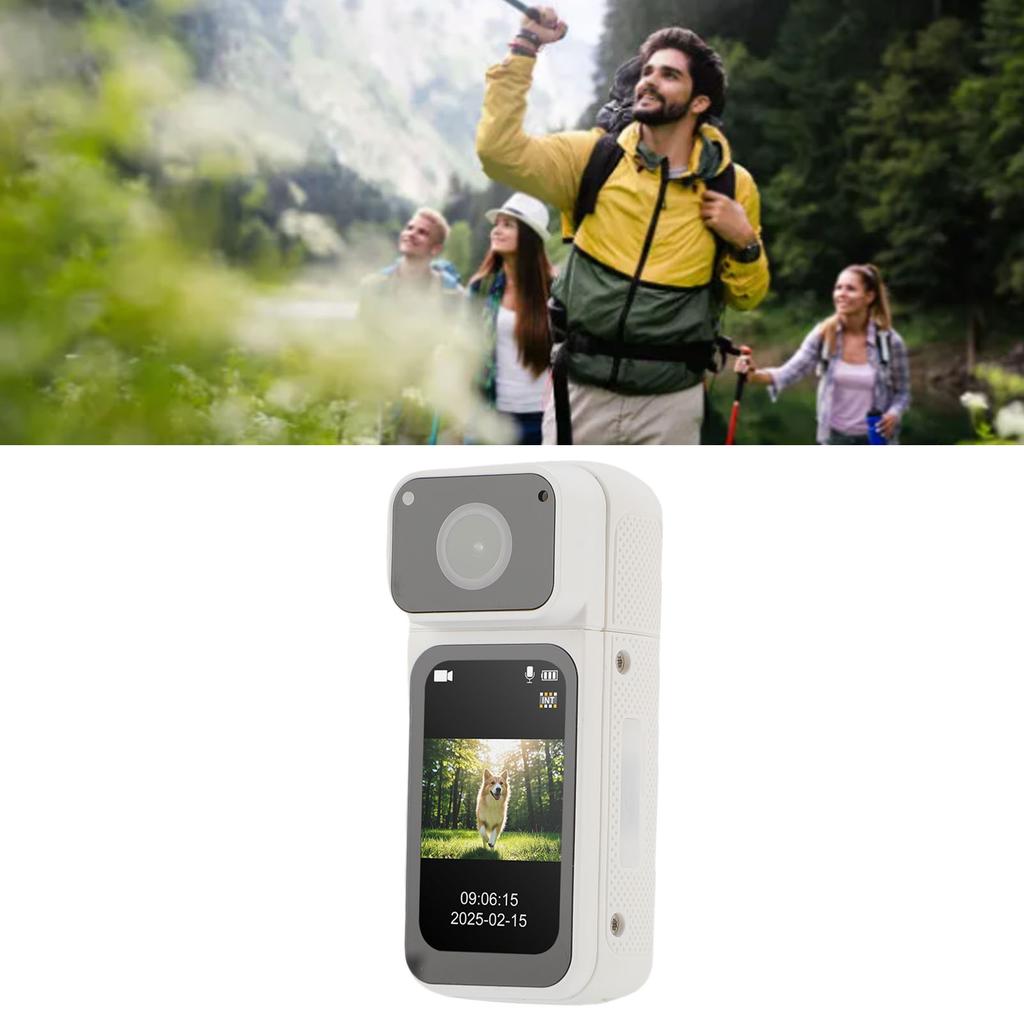2.7K Action Camera Wrable Sports Camera POV Thumb Video Camcorder with 180 Degree Rotating Lens Magnetic Pendant for Work Travel Pet Walking