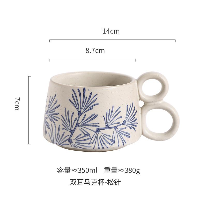 

Coarse Pottery Coffee Cup, Creative Blue And White Underglaze Ceramic Water Cup, Couple S Office Milk Breakfast Water Cup 301-400ml