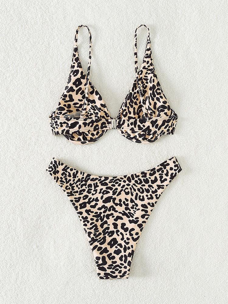 Sexy Leopard Bikini Set Damen Badeanzug Zweiteilig Rückenfrei Weibliche Bademode Baden Sommer 2025 Mode Urlaub Strandbekleidung