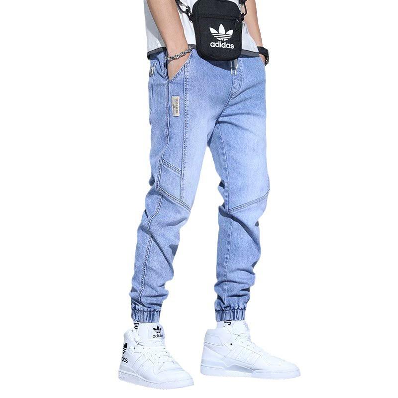 Men's jeans summer new slim fit fashion trend washed retro splicing leggings Harlan pants