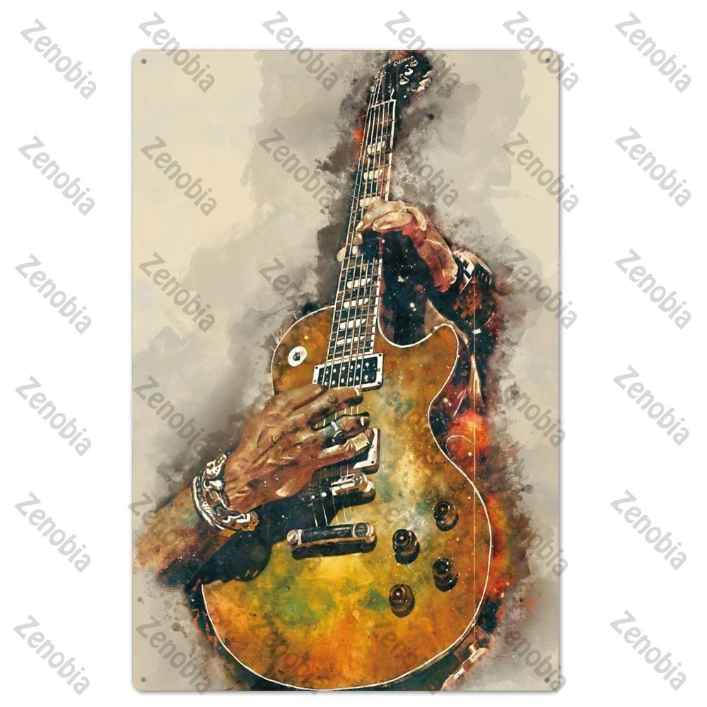 Poster in Metallo Vintage Musica Rock Piatti Decorativi da Parete Adesivi Placca Regali Chitarra per Decorazione Arte Murale Camera da Letto Segni in Metallo