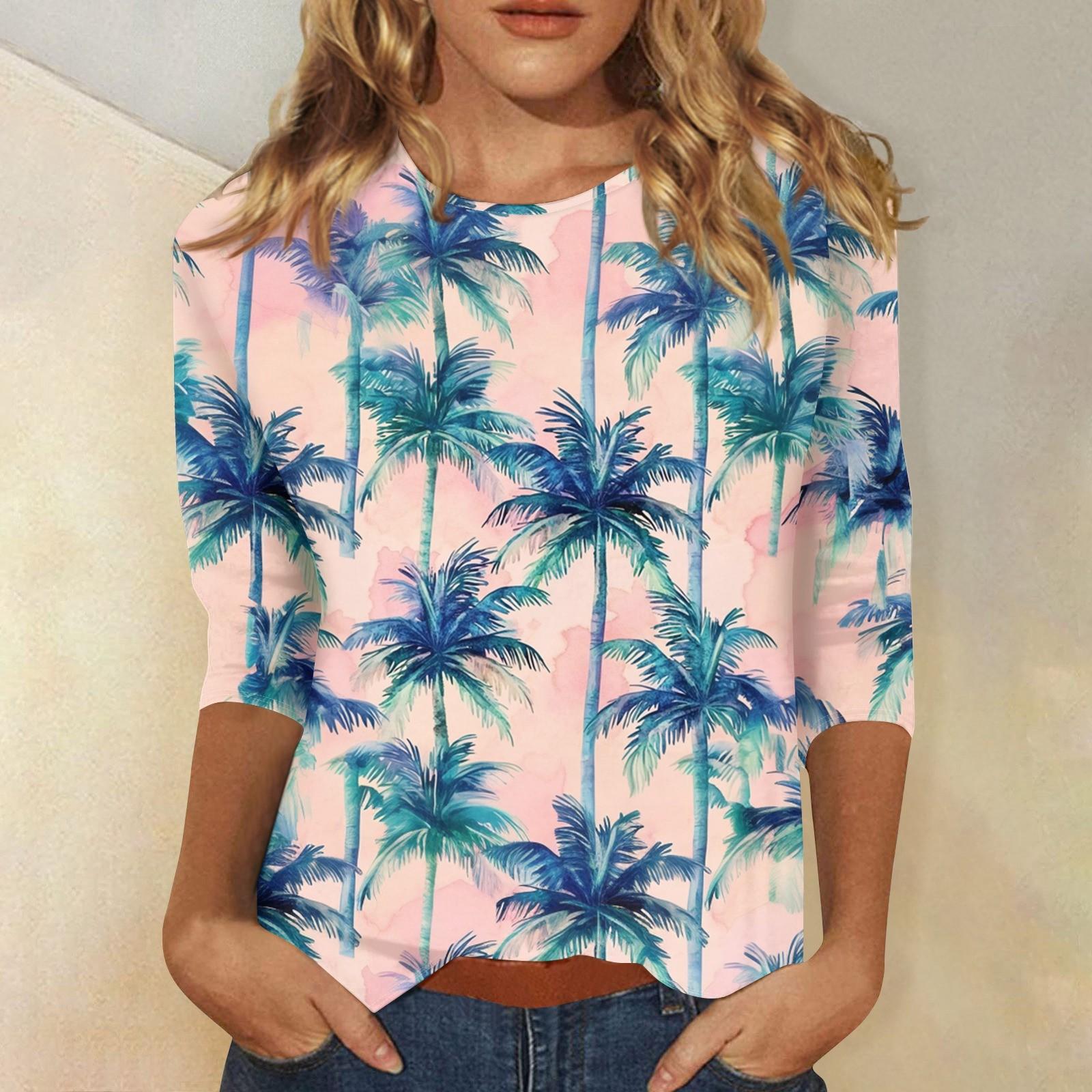 

Женская модная повседневная футболка с круглым вырезом и рукавом 3/4, женский топ M розовый