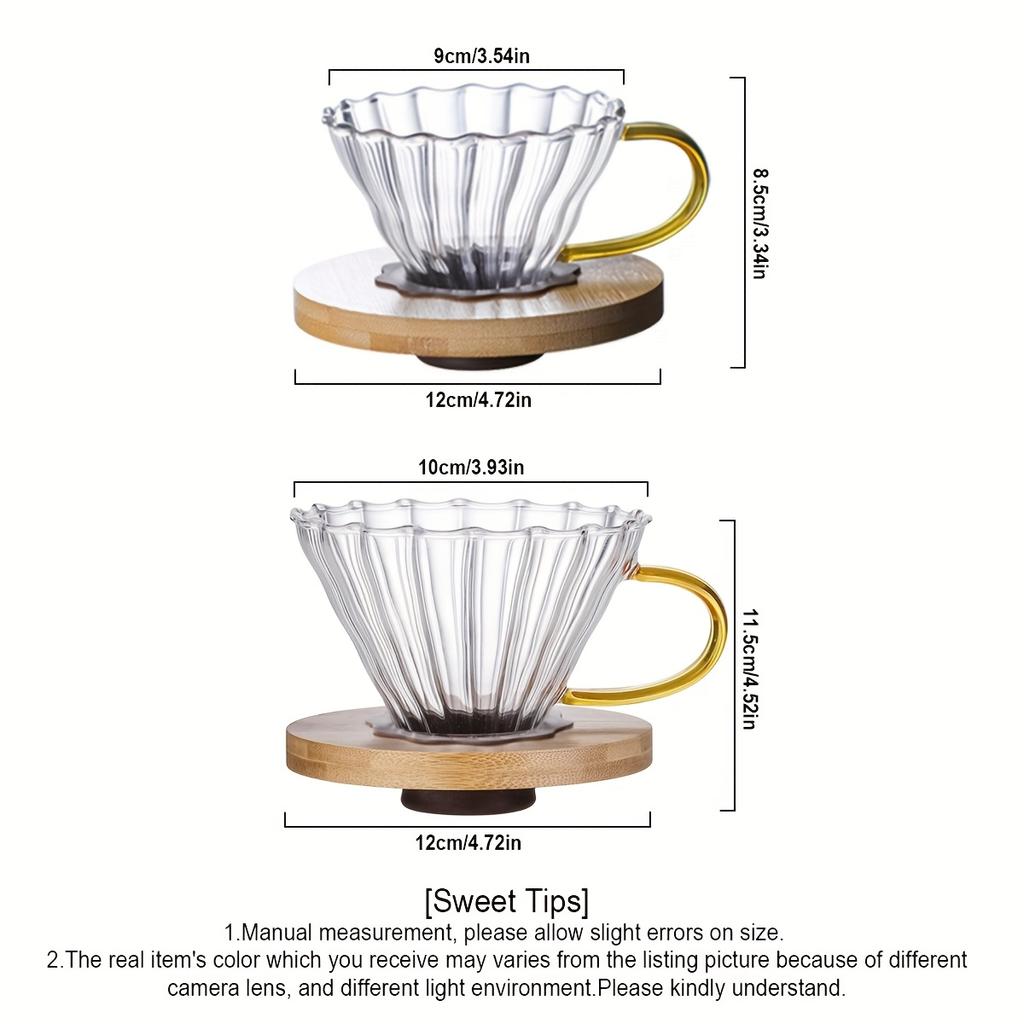 Glas Kaffeefilter/Dripper - Konischer Glas Pour Over Kaffeefilter mit Bambusständer & Griff, 1-4 Tassen Tropfzubehör