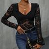 Body da Donna con Scollo Quadrato e Patchwork di Pizzo - Sexy Monopezzo a Manica Lunga
