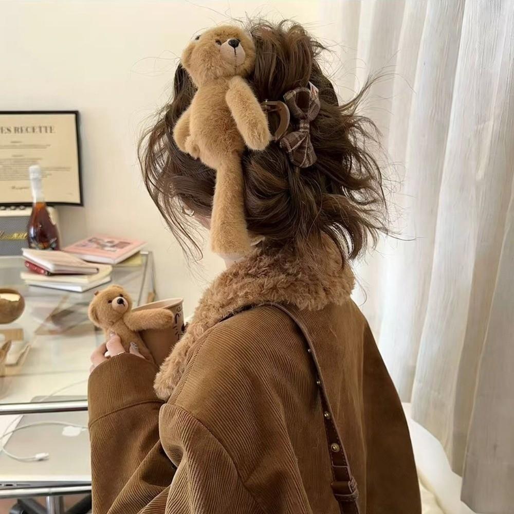 Všestranná spona do vlasů s medvědem Sladké roztomilé vlasové doplňky Y2K Kreslená plyšová dráp do vlasů Cosplay