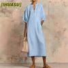 Fashion Summer Spring Solid Color Print 1/2 Sleeves V-Neck Casual Dresses Unique Design