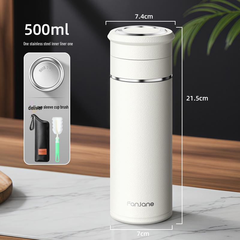 Stainless Steel Thermal Cup with Tea Separator and Portable Lanyard for Men