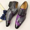 Fashion Men Leather Shoes High Quality Oxford Lace Up Side Metal Buckle Gray Purple Color Matching Handmade Business Office Formal Shoes