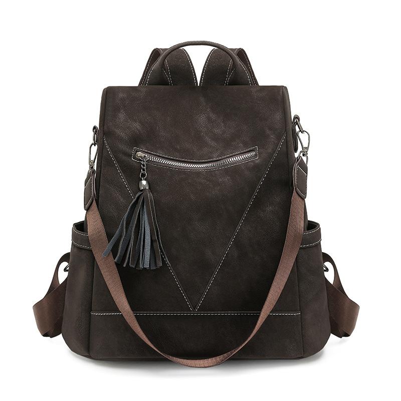 KULUOSIDI BAG Anti-diefstal Rugzak Dames Grote Capaciteit Retro Rugzak Dubbeldoel Enkele Ruimte Crossbody Tas koffie