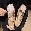 Sweet Flower Lace Decoration Low Heel Pumps for Women Fashion Pointed Toe Narrow Buckle Designer Shoes Elegant Casual Dress Shoe