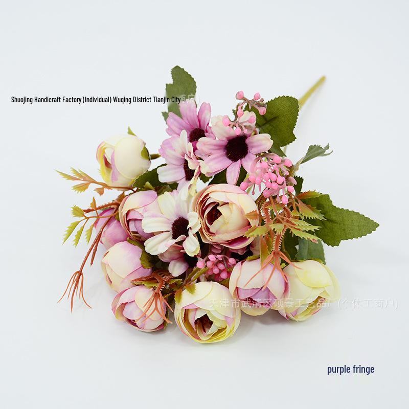 Autumn Colored 9-Head Artificial Tea Rose Bouquet for Wedding & Table Decoration