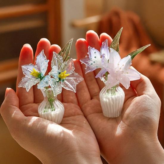 Mini Artificial Glass Flowers Hand-Blown Stained Glass Flowers Miniature Flower