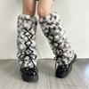 Dicke Damen-Beinwärmer für kühles Wetter aus Kunstpelz mit Plüsch-Leopardenmuster und gekreuzter Schnürung, Warme Stiefelüberzieher Socken für Lagenlook