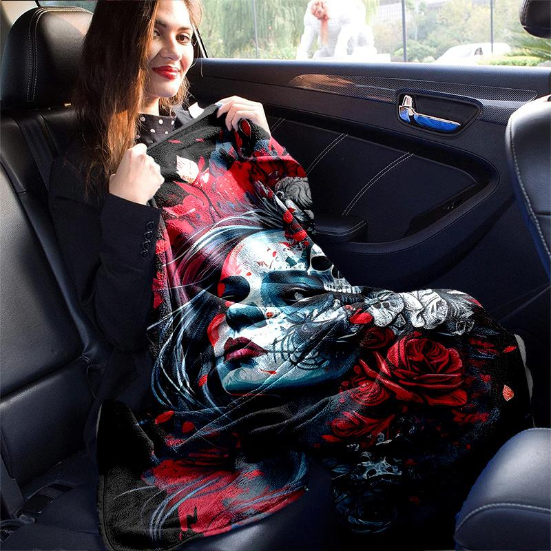 1pc Day of the Dead Blanket  Soft and Cozy Home Decor Gift for Friend, Suitable for All Seasons, Living Room, Travel, Camping