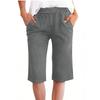 Pantaloncini casual da donna al ginocchio, vestibilità larga, vita elasticizzata con tasche, tessuto leggero e traspirante per l'uso quotidiano
