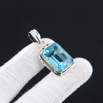 Blauwe Topaas Handgemaakte 925 Sterling Zilveren Hanger Kleine Hanger Blauwe Topaas Edelsteen Zilveren Hanger Voor Geschenken