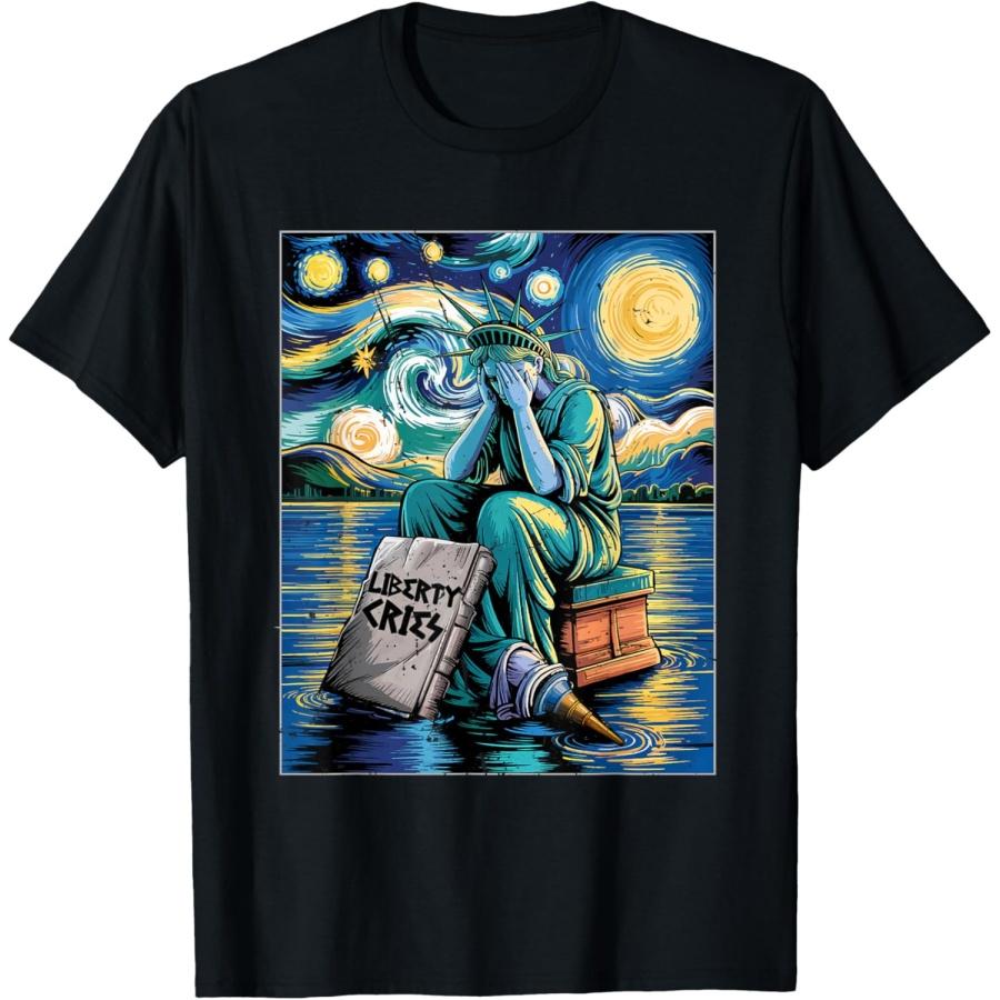 Funny Statue of Liberty Cries, Van Gogh Starry Night US Cry T-Shirt XXXXXL чёрный