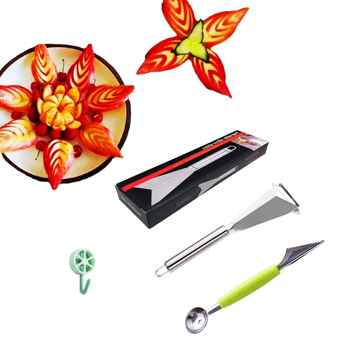 

Набор из 2 ножей для карвинга и украшения фруктов из нержавеющей стали, многофункциональный нож для фруктов чикува, треугольный нож для овощей, кухонный инструмент для карвинга и приготовления пищи