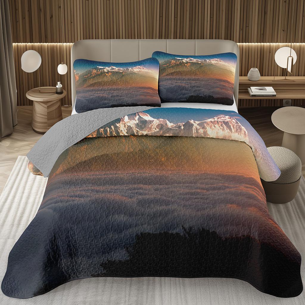 Natural Scenery Coverlet Set Sunset Sky Bedding Set White Clouds Bedspread Set Twin Full Queen Size for Kids Girls Boys Teens