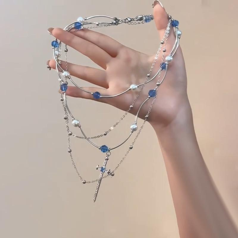 Female Niche Retro Multi-layer Stacked Cross Necklace cross