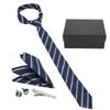 Men Ties Set Classic Men"s Business Casual Blue Striped Necktie Hand Towel Gift Box Set Clothing