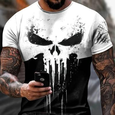 Sommersport Rundhals T-Shirt Polyestergewebe Leichter Stretch 3D-Druck Schwarz-Weiß-Design Kurze Ärmel Perfekt