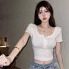 Rose red short-sleeved t-shirt women's summer slim-fit short high-waisted exposed navel foreign-style age-reducing spice girl top tide